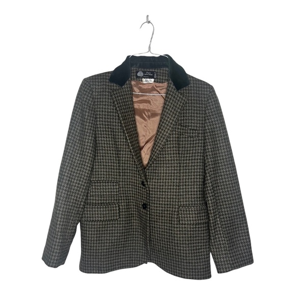 Vintage Irish Wool Blazer with Suede Collar Houndstooth - Picture 1 of 6